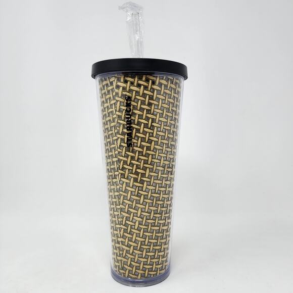 Starbucks Cold Cup 2018 Wicker Burlap Basketweave Venti Tumbler With Straw New - Picture 1 of 9